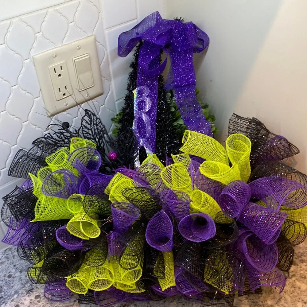 Halloween Witch hat Decor mesh Hamdmade door hanging spooky unique